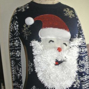 Ugly Christmas Sweater Small 3D Santa Snowflakes
